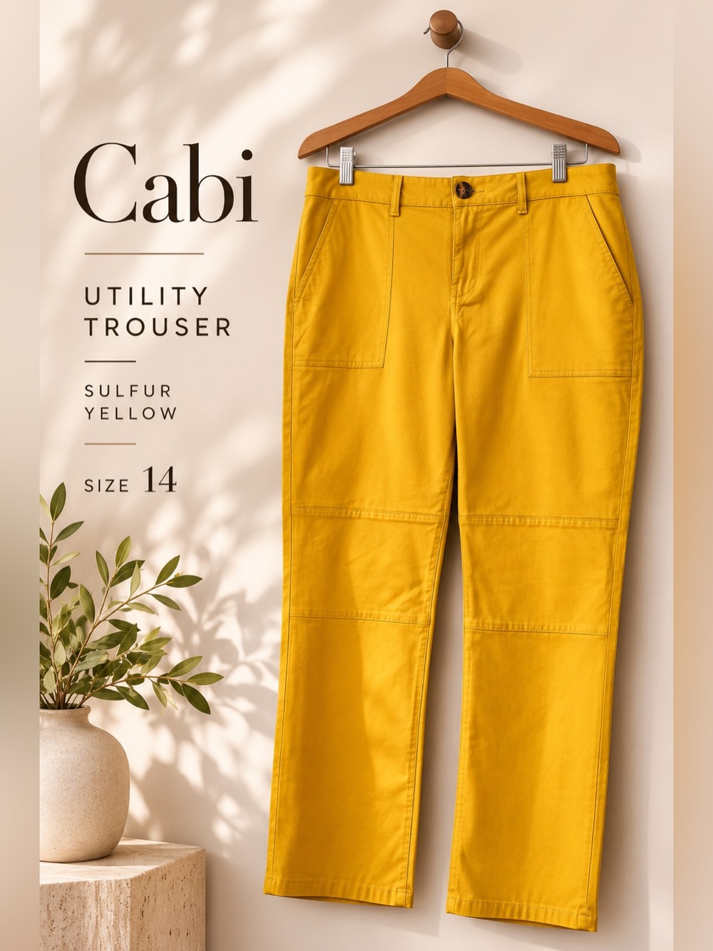 Cabi Utility Trouser Pants Sulfur Yellow Stretch Crop Pants Size 14